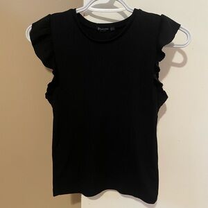Stradivarius Black Ruffle Sleeve Tank Top